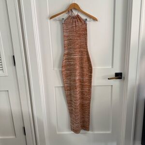 Space dye knit low back midi halter body on dress